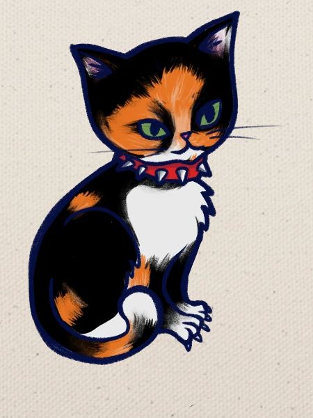 Calico-Katze mit Stachelhalsband