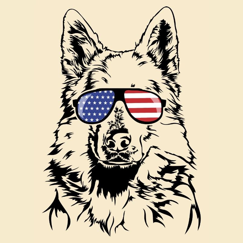 WEISSER SCHWEIZER SCHAEFERHUND Amerika Fahne Hunde