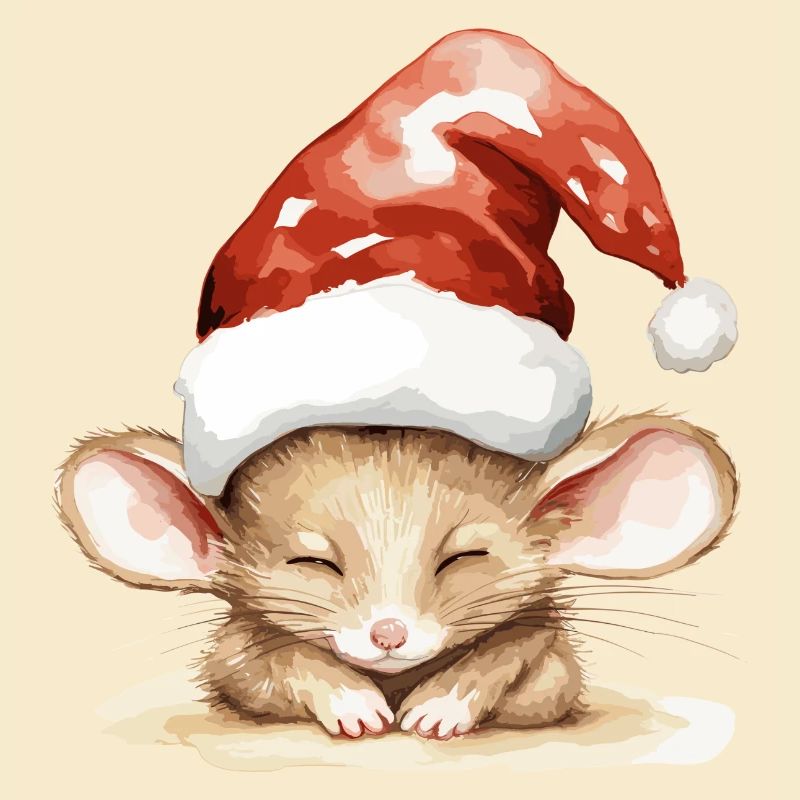 Mouse in a cuddly Christmas hat