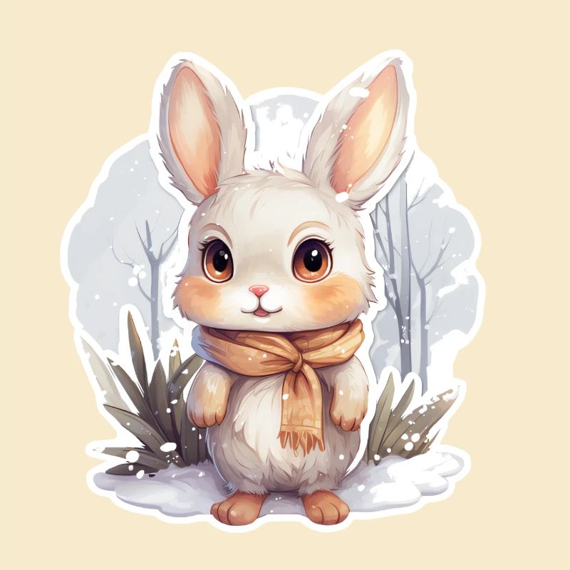 Lapin dans la neige avec écharpe
