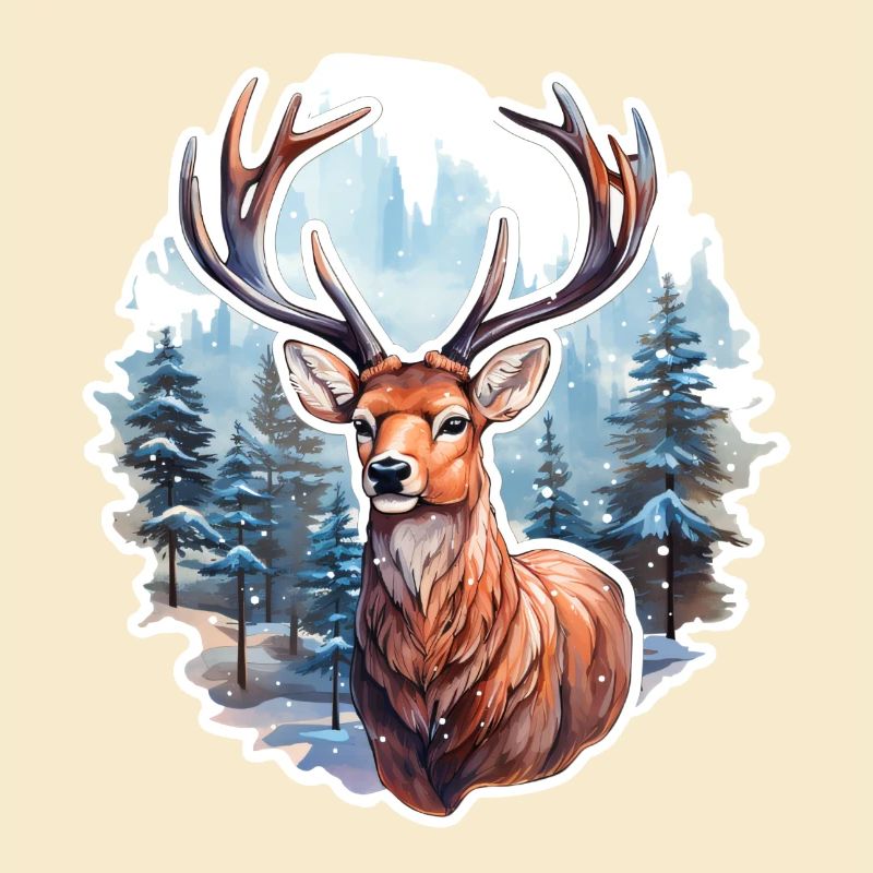Winter landscape with deer