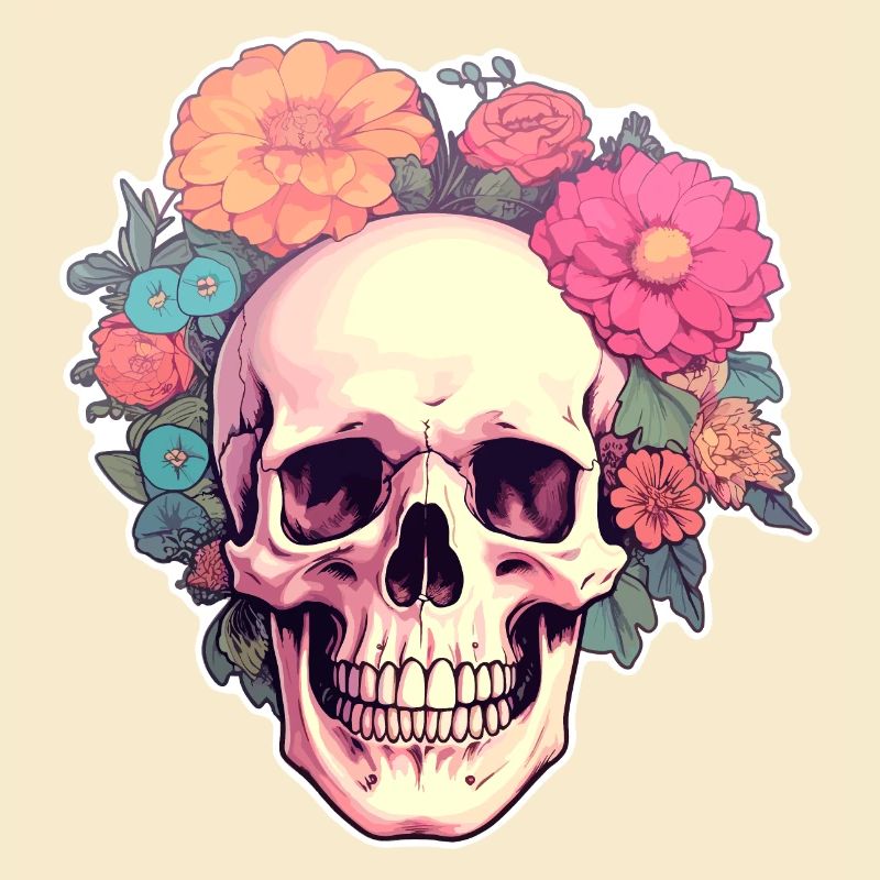 Menschlicher Schädel & Blumen 2