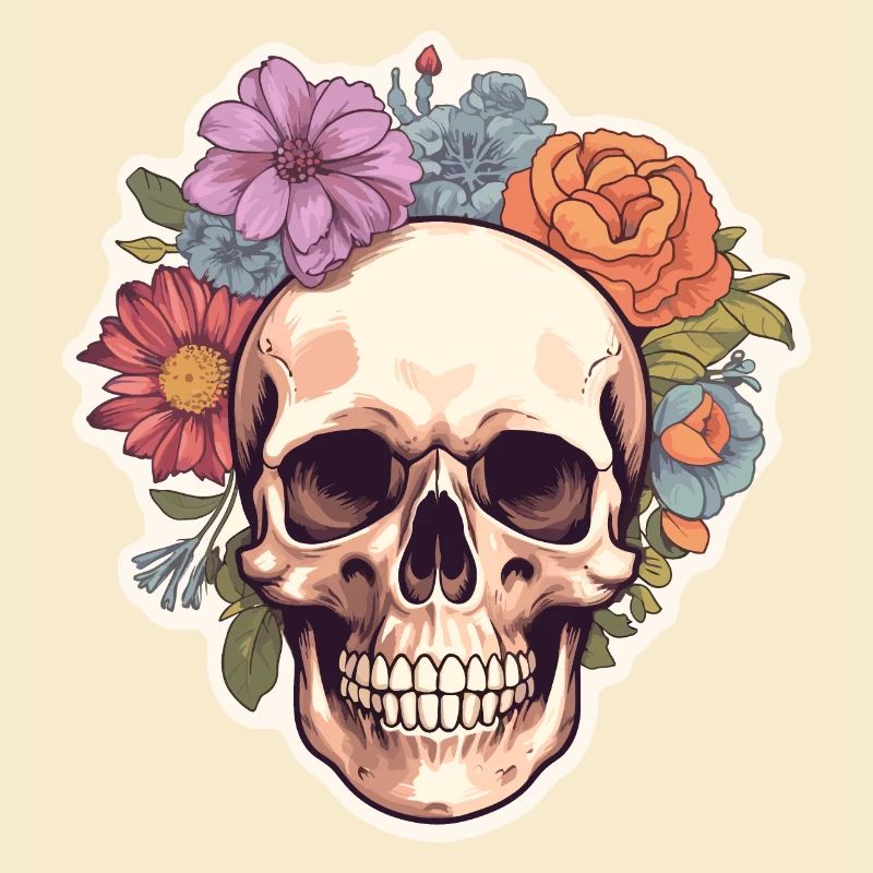Menschlicher Schädel & Blumen 4