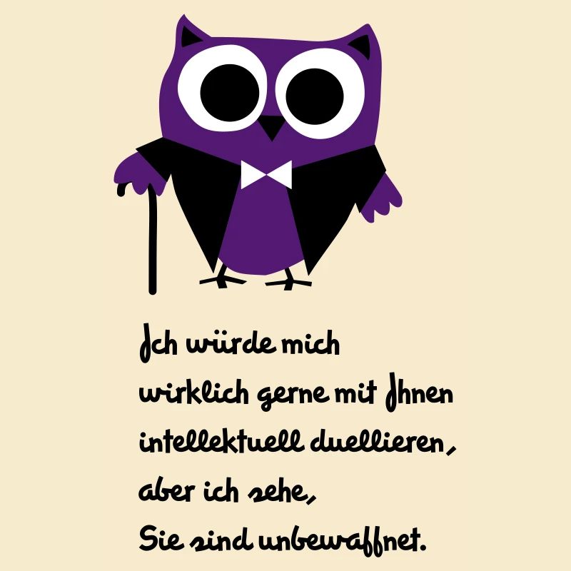 Owl, satire, saying "Intellectually duel"