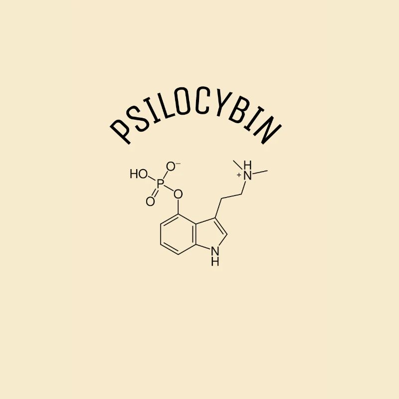 Psilocybin Molekül mit Schriftzug