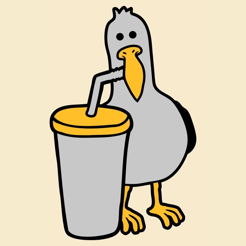 Seagull drinks cola drink