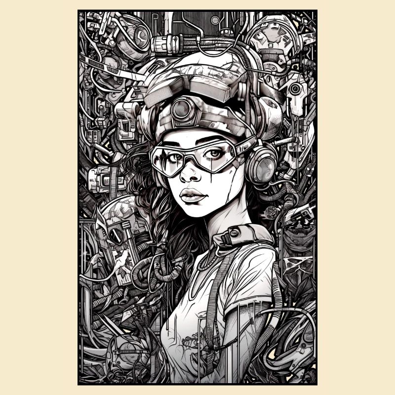 Tech-Mädchen, schwarz und weiß, , Digital