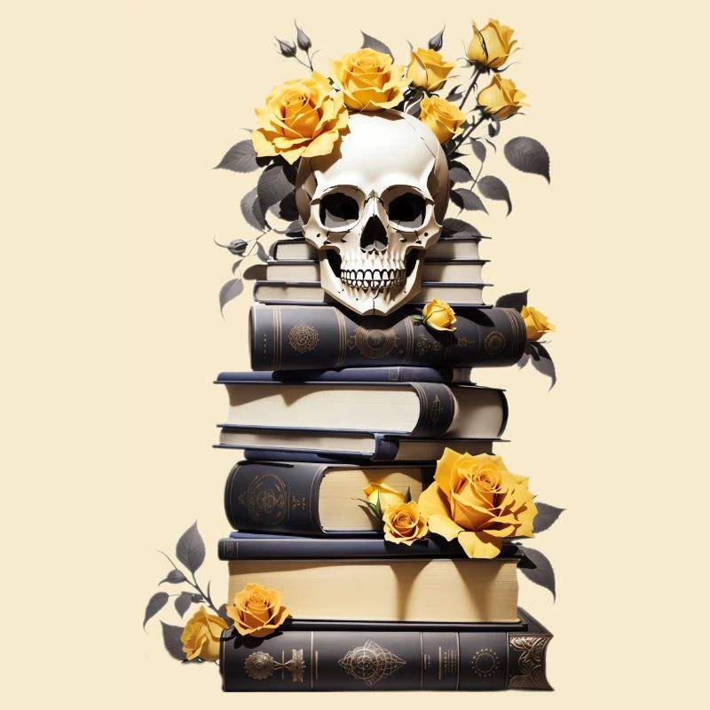 Bücherstapel mit Schädel