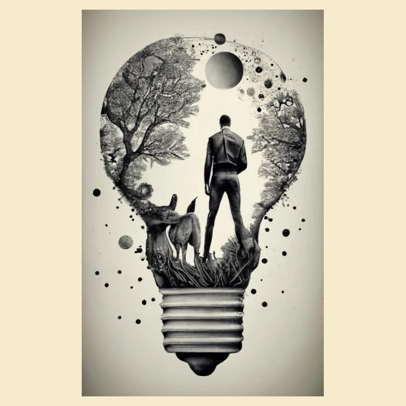 man inside a light bulb