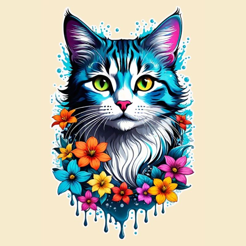 chat et fleur