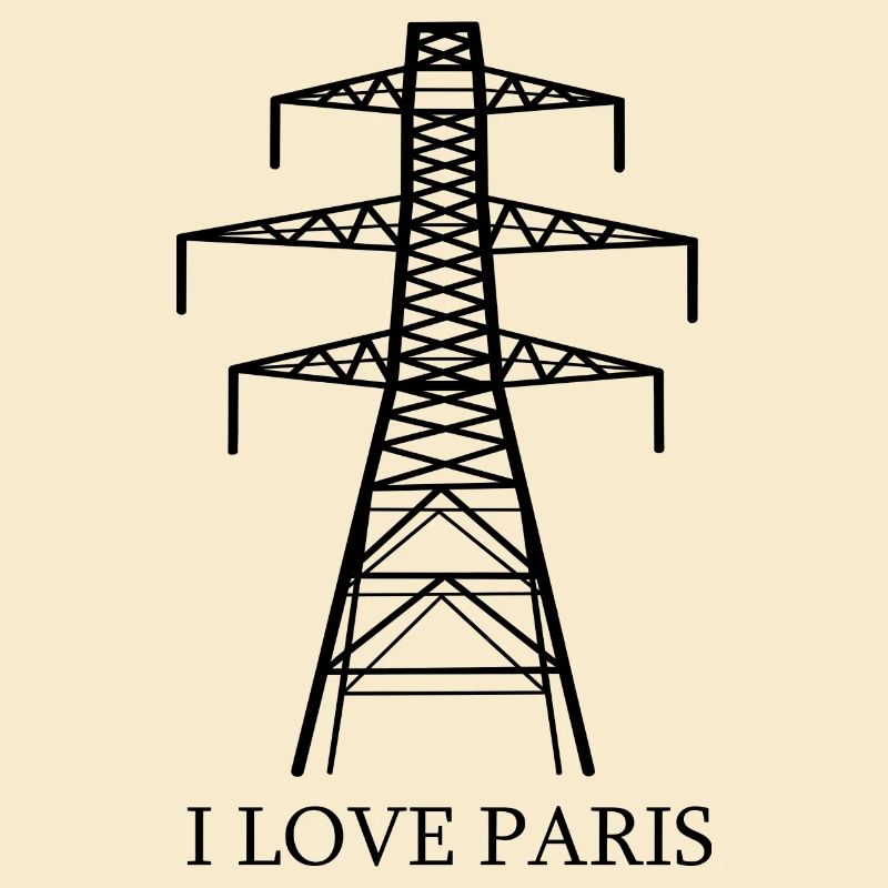 Power pylon as Eiffel Tower "I Love Paris" satire