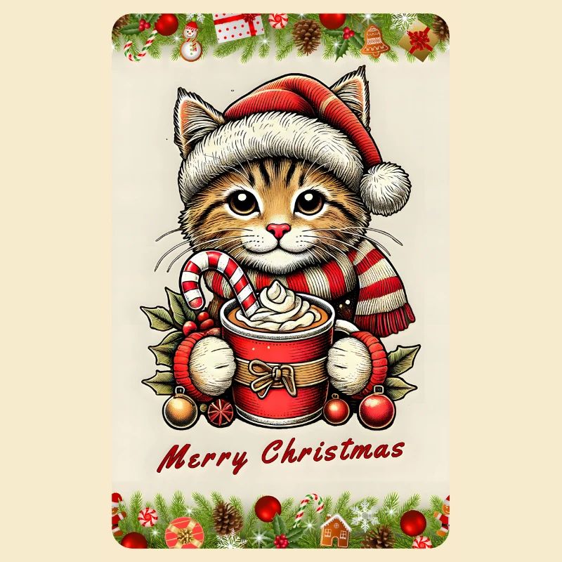 Chat de Noël au chocolat chaud
