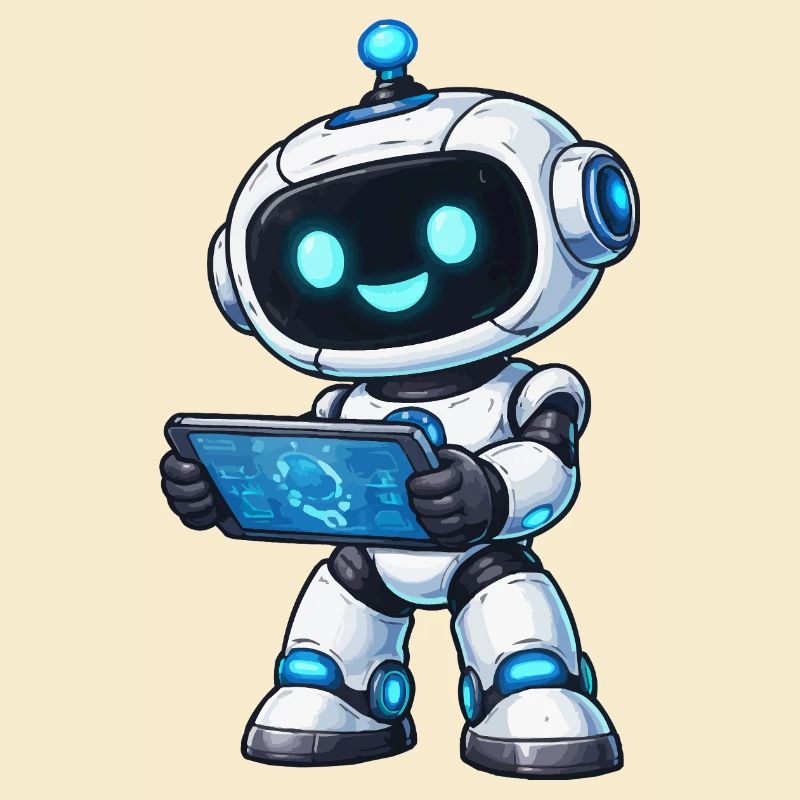 Kleiner Roboter mit Tablet