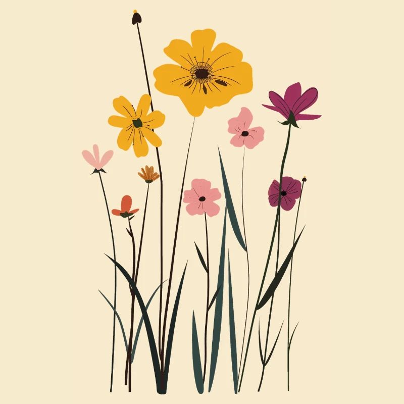 Fleurs de prairie dans un jeu de couleurs