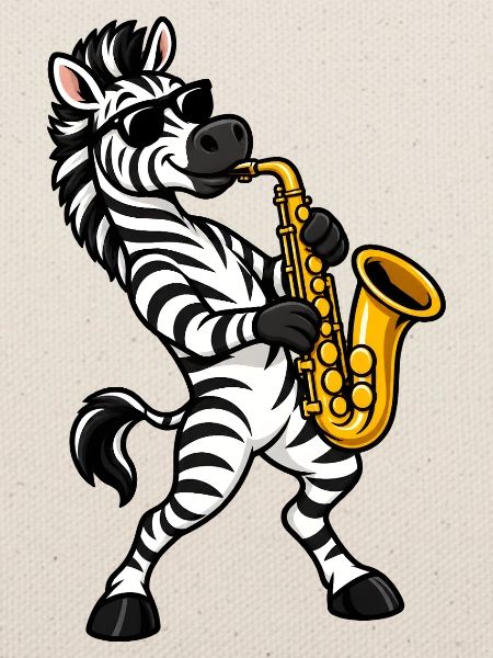 Zebra mit Saxophon