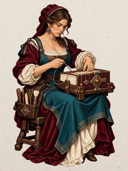 Renaissance-Näherin am Werk