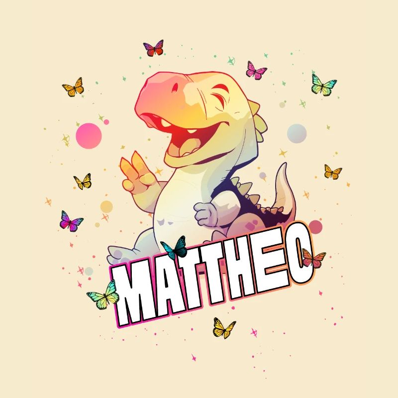MATTHEO - Beau prénom de garçon avec mignon DINO T-REX