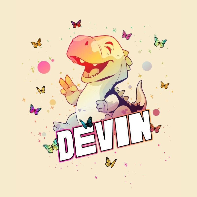 DEVIN - Beau prénom de garçon avec mignon DINO T-REX