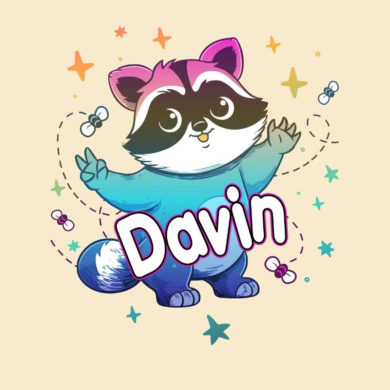 DAVIN - Beau nom de garçon avec un raton laveur mignon