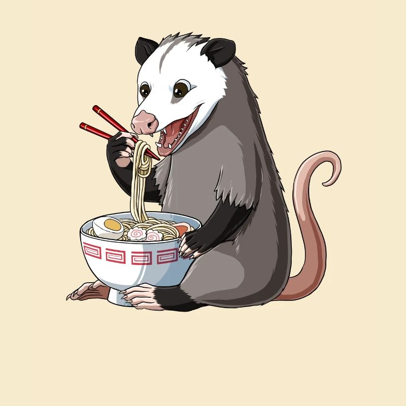Opossum Eats Ramen Noodles