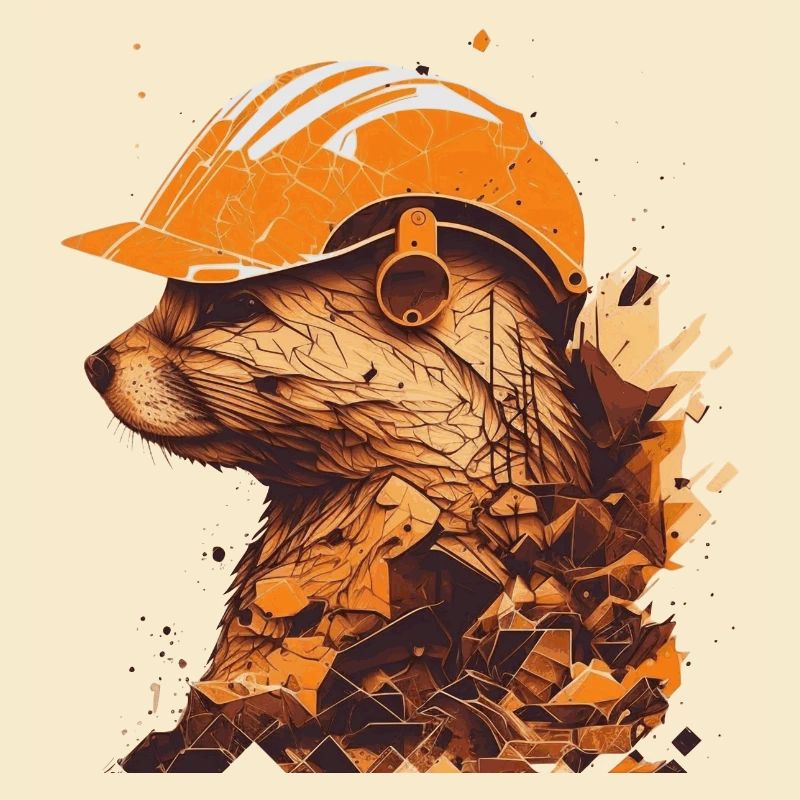 Ferrets as construction workers with yellow construction helmets