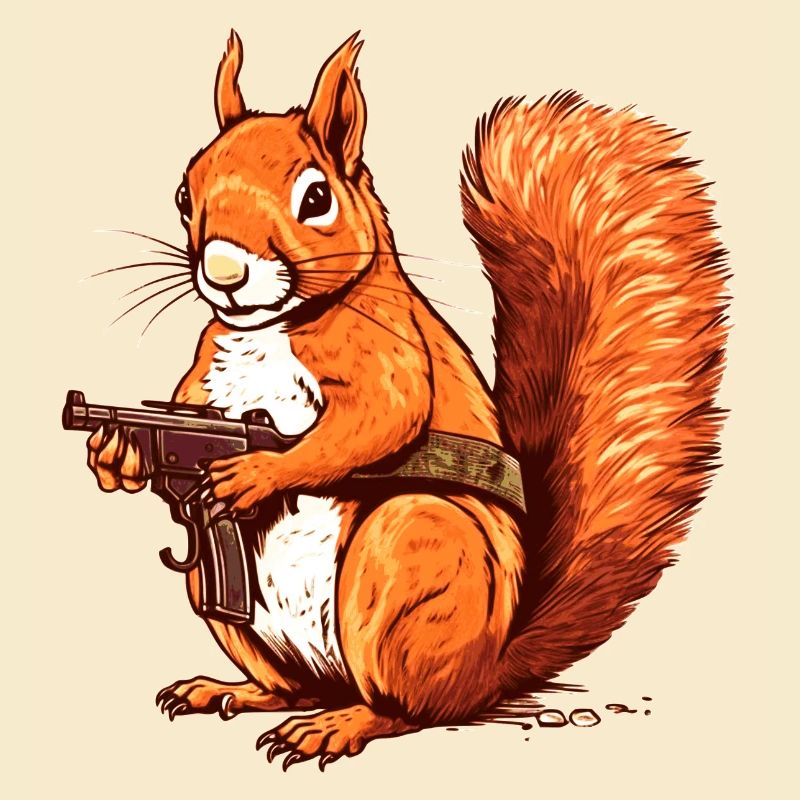 Wehrhaftes Eichhörnchen bewaffnet als Actionheld