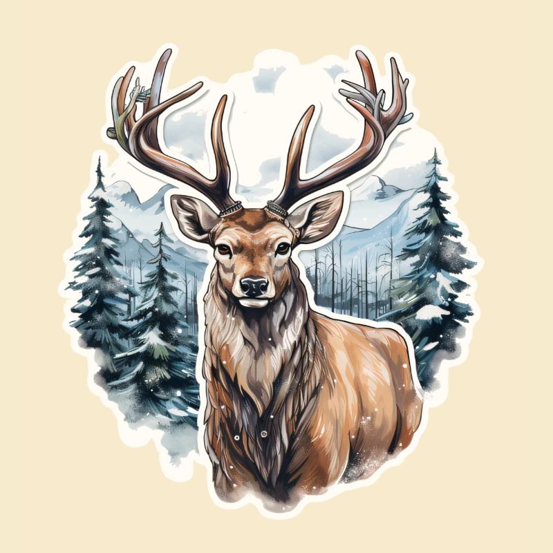 Winter landscape with deer