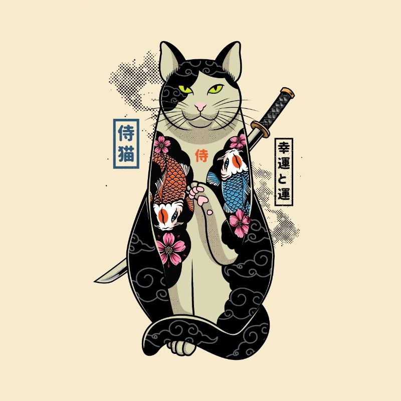 samurai cat - maneki neko