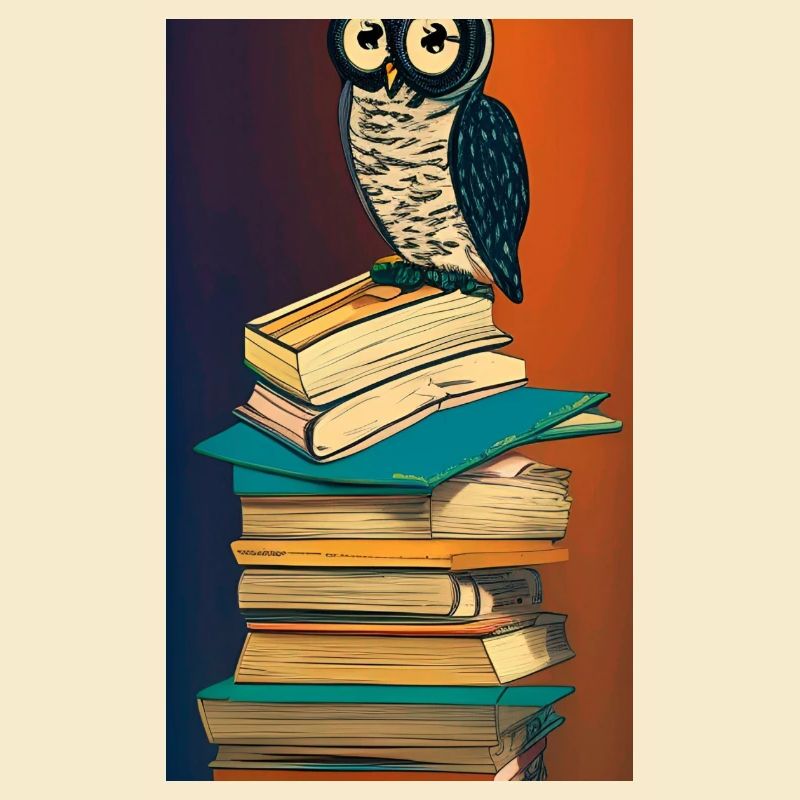 Comic Cartoon Süße Büchereule Eule Bücherstapel