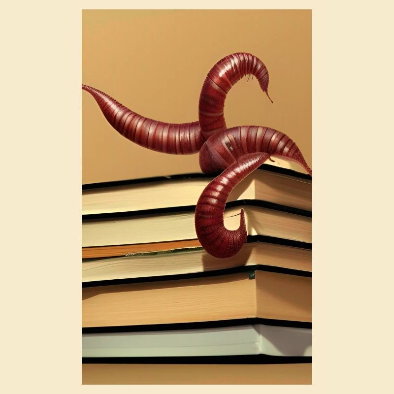 Comic Cartoon Creepy Bookworm Book Stack