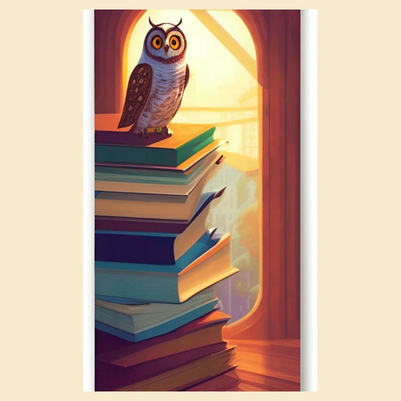 Comic Cartoon Süße Büchereule Eule Bücherstapel