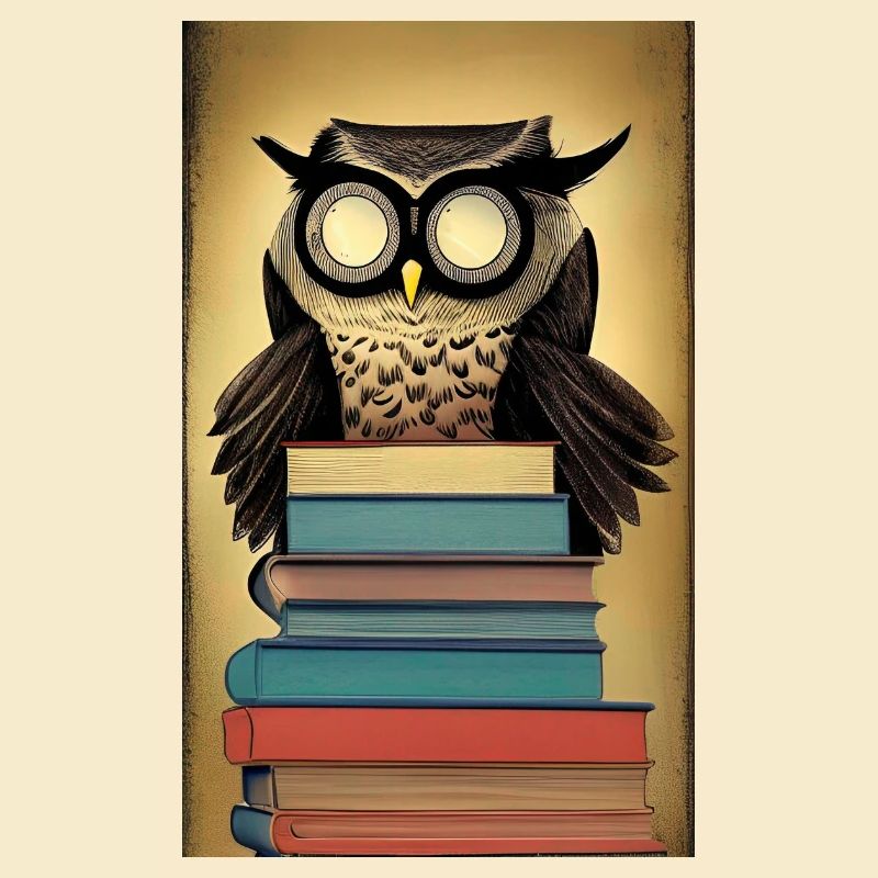 Comic Cartoon Süße Büchereule Eule Bücherstapel
