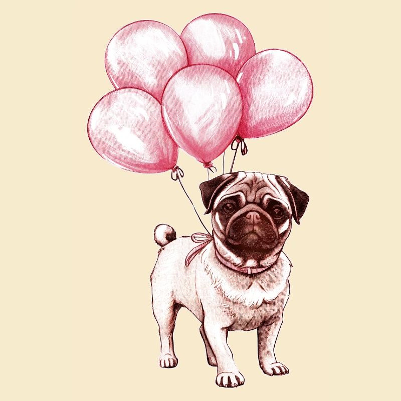 Mops mit Luftballons