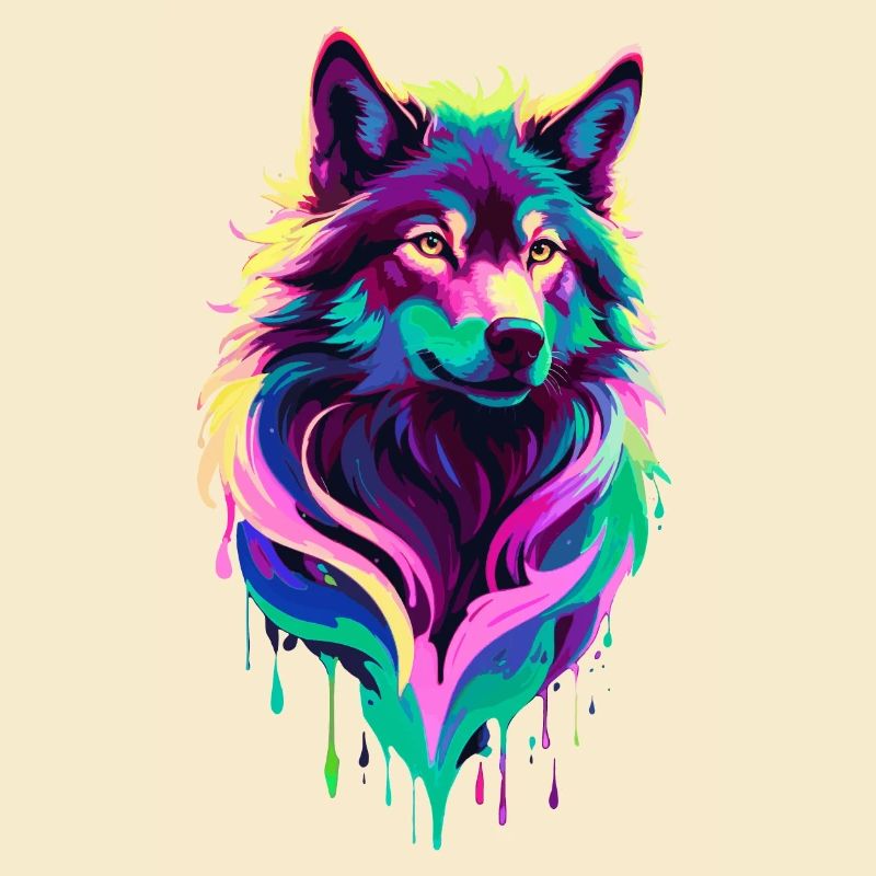 Farbenfroher Wolf Graffiti Wolfskopf