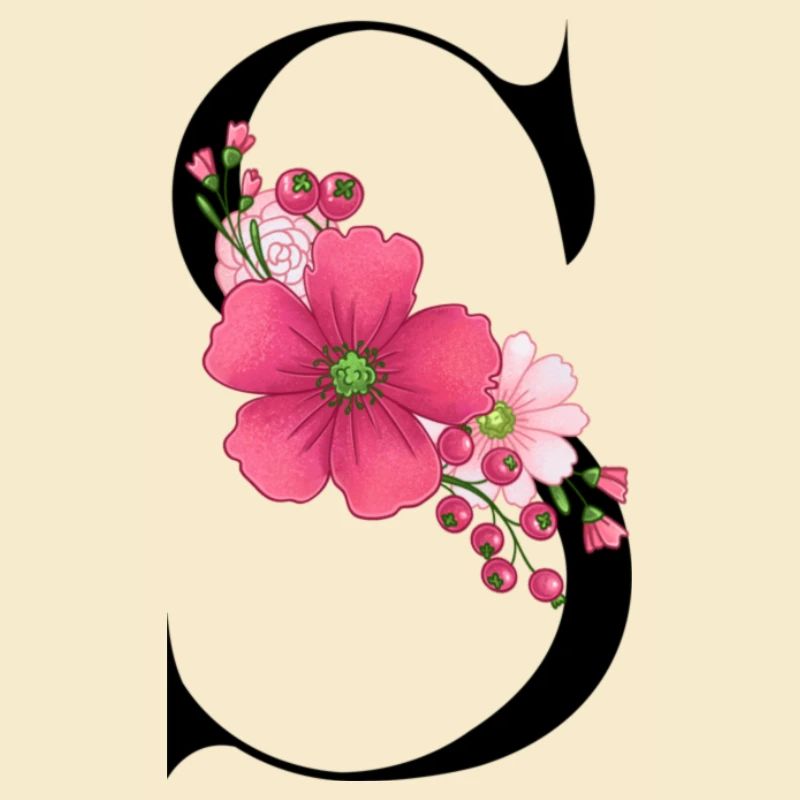 Eleganter Buchstabe 'S' mit Blumen