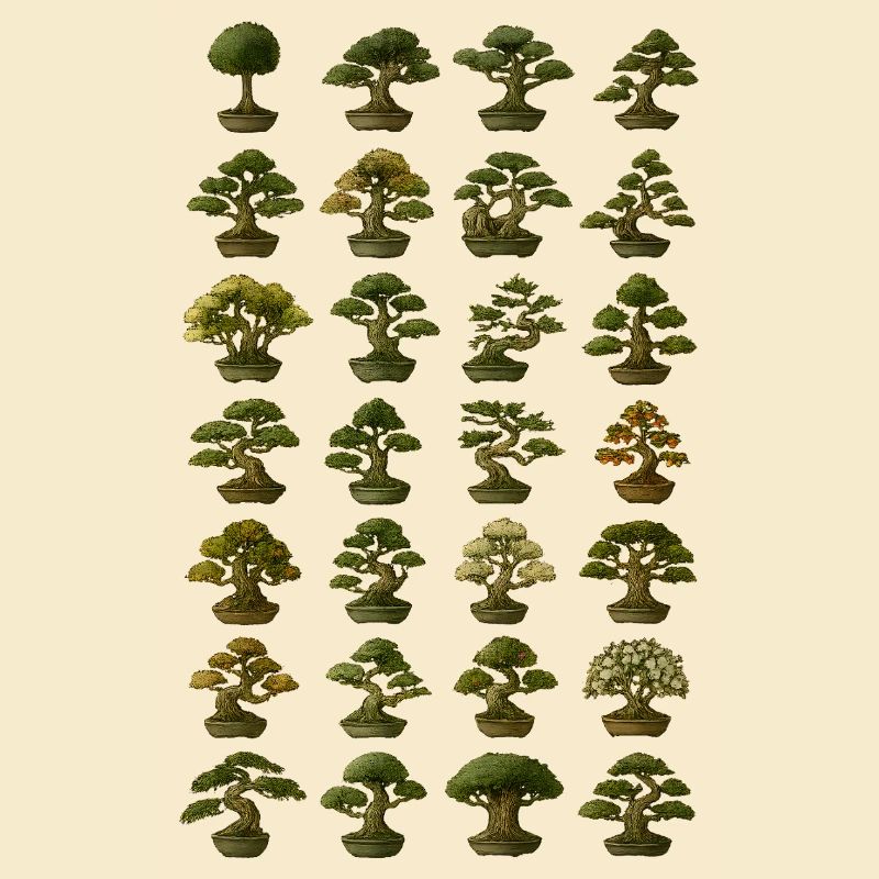 Verschiedene Bonsai Bäume Sammlung