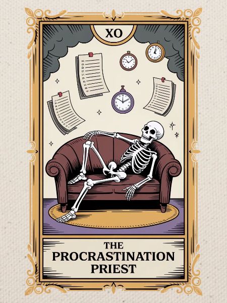 The Procrastination Priest Aufschieber Skelett
