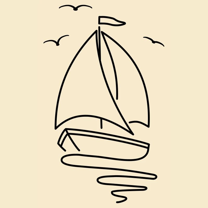 Segelboot mit zwei Segeln und einer Flagge oben.