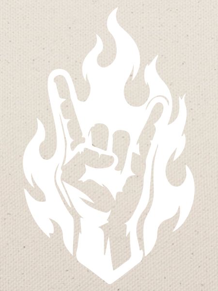 Rock Handzeichen Flammen Symbol Weiß
