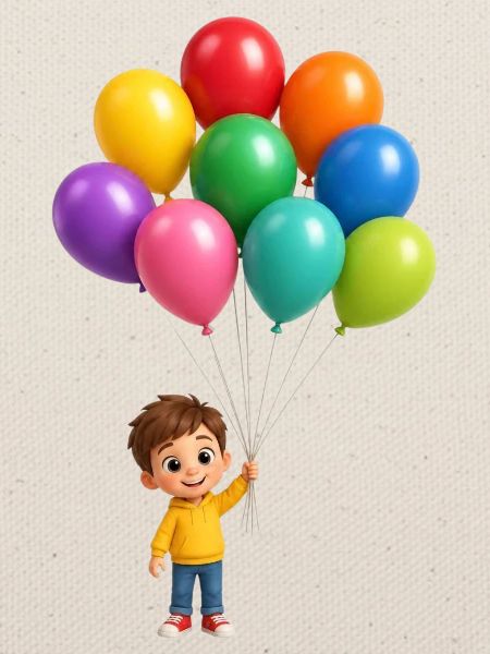 Glückliches Kind mit Regenbogenballons