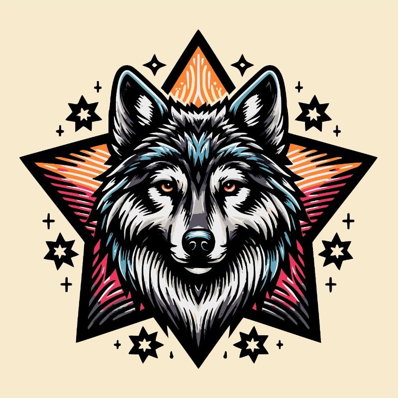farbenfrohes Wolfsportrait