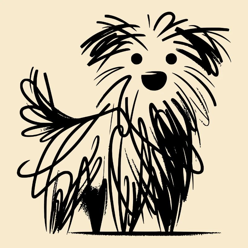 Playful Dog Sketch in Inks Doodle Lines