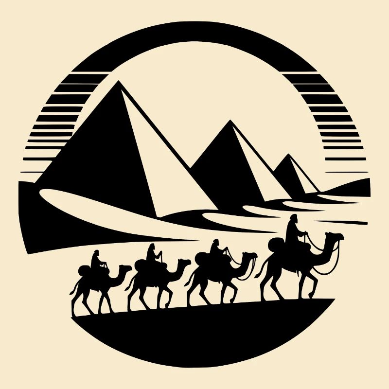 Egyptian Silhouette Pyramids and Camel Caravan