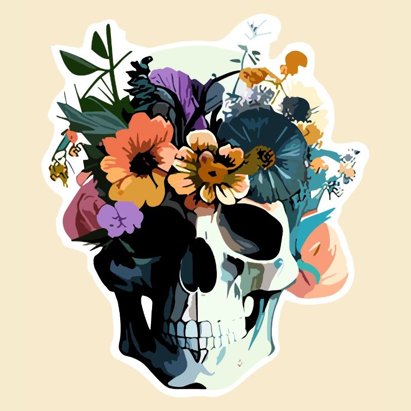 Menschlicher Schädel & Blumen 38