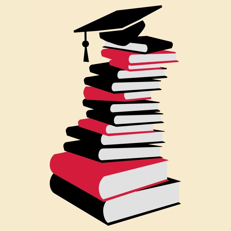 A stack of books with a mortarboard