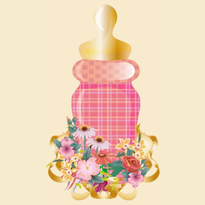 pink patterned baby bottle with flowers