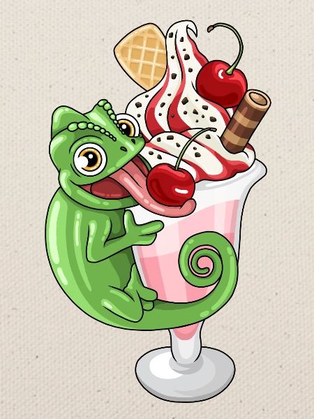 Eisbecher mit Chamäleon