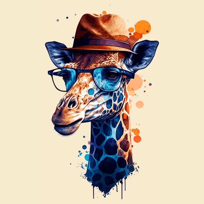 Bunte Vector Giraffe trägt eine Brille und Hut