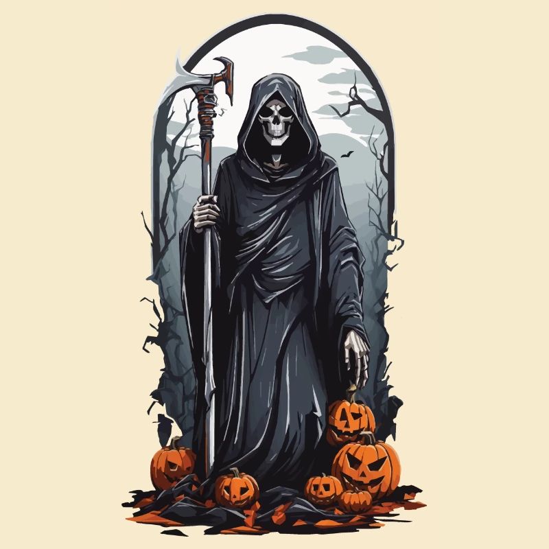 Retro Grim Reaper Pumpkin Halloween Horror Design