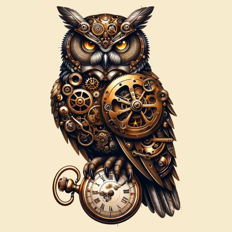 Clockwork Sentinel: Steampunk-Eule mit Getriebe